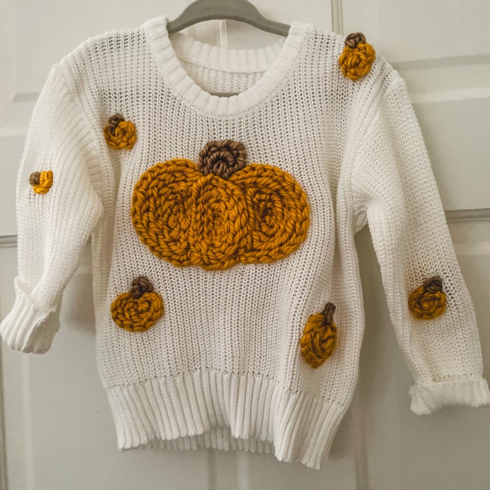 Girls knit sweater hand embroidered pumpkins size 1-2Y